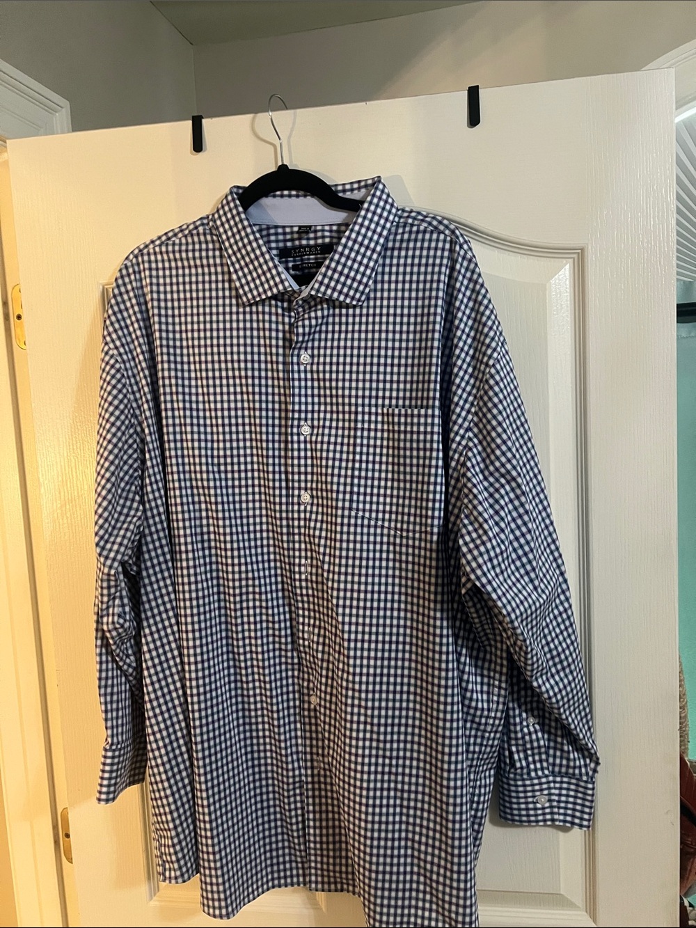 Men's Synrgy Performance Blue and White Check Dress Shirt